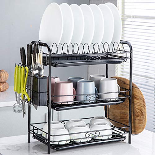 Escurridor de platos de 3 niveles, estante de secado de platos de gran capacidad Organizador de cocina con bandeja de goteo, soporte para tabla de cortar Escurridor de platos de 3 niveles, estante de secado de platos de gran capacidad Organizador de cocina con bandeja de goteo, soporte para tabla de cortar