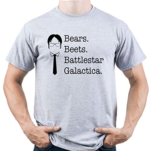 EUGINE DREAM Bears Beets Battlestar Galactica The Office TV Show Shirt Camiseta para Hombre Gris M