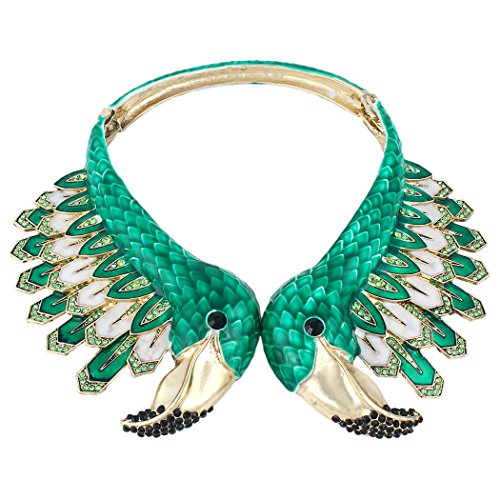 EVER FAITH Collar Gargantilla Mujer Cristal Austríaco Esmalte Vintage Estilo 2 Flamingo Fiesta Verde Tono Antiguo Dorado