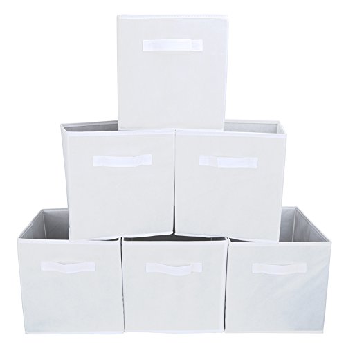 EZOWare Caja de Almacenaje con 6 pcs, Set de 6 Cajas de juguetes, Caja de Tela para Almacenaje, Novia Blanca
