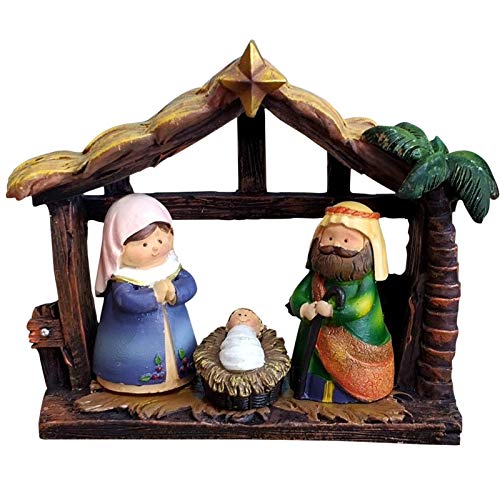 Figuras de adorno de la escena de la natividad, escena de la natividad de los niños en miniatura para la Navidad en el interior, manualidades de resina del regalo de la natividad del bebé Jesús