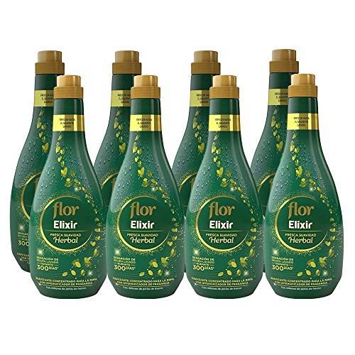 Flor Elixir - Suavizante para la ropa concentrado, aroma Herbal, Pack de 8, hasta 400 dosis