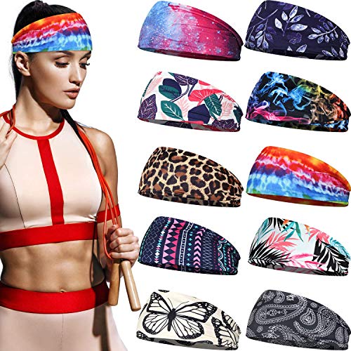 FNHC Boho Wide Headbands Fashion Printed Yoga Sports Stretchy Head Wrap Hair Band Bandeau Head Wrap Workout Headband for Girls and Women 4Pack (Colour D)