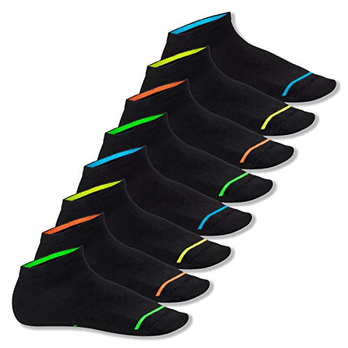 Footstar 8 pares de calcetines tobilleros fosforescentes unisex - Negro & Neón 43-46