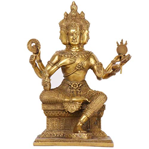FTFTO Equipo de Vida Latón Santuario de Erawan Estatuilla de Buda Estatua de Dios Brahma hindú Escultura de Cuatro Vedas Gran Regalo de inauguración de la casa Latón