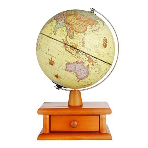 FTFTO Living Equipment Globe World Map Table Decoration 23Cm Solid Wood with Light HD Medium Globe Table Lamp Drawer Ornament Decoration Classroom Educational Toys Educational Games
