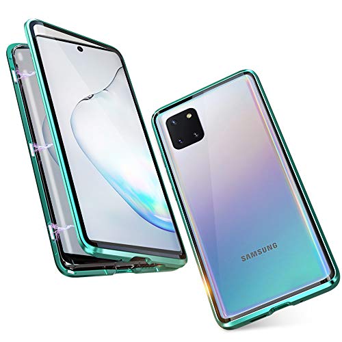 Funda para Samsung Galaxy Note 10 Lite Magnetica Adsorption Carcasa 360 Grados Frente y Parte Posterior Cuerpo Completo Transparente Vidrio Templado Protección Metal Choque Cover Case - Verde