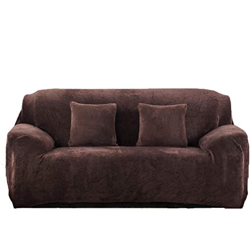 Fundas Gruesas para sofás de 1, 2, 3 y 4 Asientos, Color Puro, de Terciopelo, fáciles de Ajustar y de Tejido elástico, café, 4 Seater:235-300cm