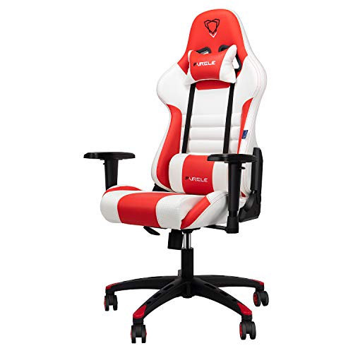 Furgle Office Gaming Chair Silla de Carreras con Respaldo Alto y reposabrazos Ajustables Piel sintética Silla de Videojuegos giratoria con Modo balancín (White&Red)