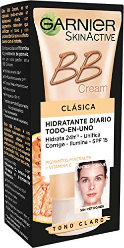 Garnier Skin Active BB Cream Clásica Perfeccionador Prodigioso para Pieles Normales, Tono Claro SPF15 con Vitamina C - 50 ml