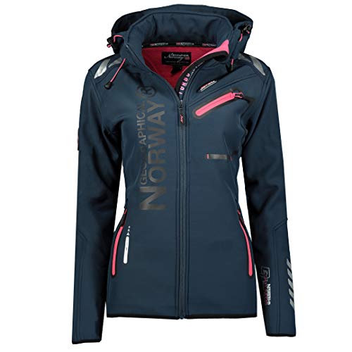 Geographical Norway REINE LADY - Chaqueta Softshell Impermeable Mujer - Chaqueta Capucha Exteriores - Chaqueta Cortavientos Invierno - Actividades Senderismo Aire Libre (azul marino/rosa 2XL) Talla 5