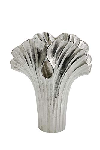 GILDE Jarrón Ginkgo – Jarrón decorativo de aluminio en plata, altura 32 cm, ancho 24 cm
