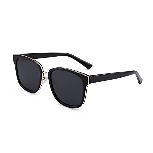 GLINDAR Gafas de sol polarizadas para mujer con protección UV de lentes cuadradas vintage (negro/gris)