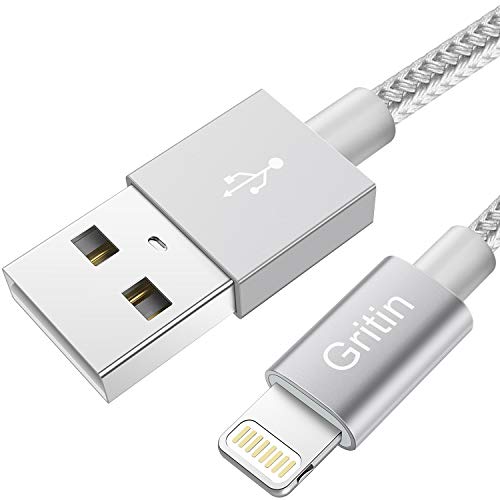 Gritin Cable Lightning Cargador iPhone, 2M [Apple MFi Certificado] Carga Rápida Nylon Trenzado Primera Calidad para iPhone XR/XS MAX/XS/X/8/7/6S Plus/SE/5S/5C/5/iPad Pro/iPad Air/iPod