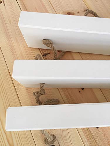 Hannun Estantería de Pared Makemba/Estantería de Madera Maciza y Cuerdas de Cáñamo Artesanal Fabricada a Mano, Color Blanco 70 cm Hannun Estantería de Pared Makemba/Estantería de Madera Maciza y Cuerdas de Cáñamo Artesanal Fabricada a Mano, Color Blanco 70 cm