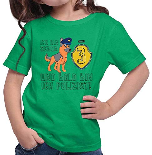 Hariz – Camiseta para niña Bald Bin Ich Polizeiist Schäferhund 3 cumpleaños, idea de regalo, incluye tarjeta de regalo verde 4 años