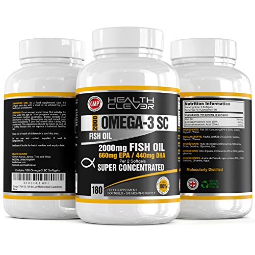 HC Omega 3 Capsulas 2000mg Fish Oil - 180 Gel Capsulas Blando de Triple Fuerza - Formula con 1000mg de EPA y 500mg de DHA - Antiinflamatorio Muscular y para Articulaciones - Hecho en Reino Unido HC Omega 3 Capsulas 2000mg Fish Oil - 180 Gel Capsulas Blando de Triple Fuerza - Formula con 1000mg de EPA y 500mg de DHA - Antiinflamatorio Muscular y para Articulaciones - Hecho en Reino Unido