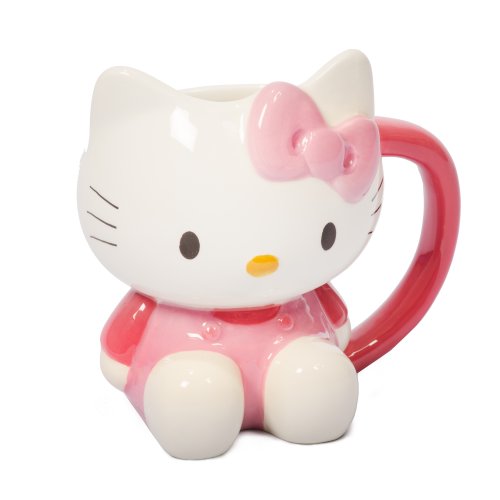 Hello Kitty - Taza, diseño de Hello Kitty, color blanco y rosa