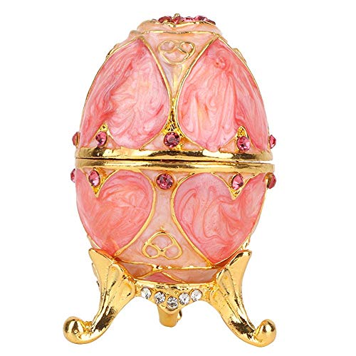 Hilitand Huevo Joyero Esmaltado Pintado Joyas Caja Baratija Bisagras Cristales Organizador del sostenedor del Anillo Decoración casera única Pintado a Mano Figura esculpida (Rosa)