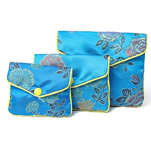 Hot Sale Chinese Brocade Handmade Silk Embroidery Padded Zipper Small Jelry Gift Storage Pouch Bag Snap Case Satin Coin rse-blue,M 8x10cm