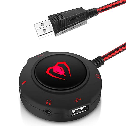 Hub USB Adaptador de Tarjeta de Sonido de 7.1 Canales Adaptador de Audio Externo con Conector de micrófono AUX de 3.5 mm para PC Gaming Headset Auriculares PS4 Laptop, Tablet Plug Play (Rojo)