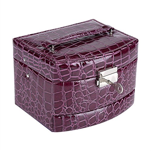 huhushop Caja de Joyería de 3 Capas con Espejo y Mango Caja Joyero para Collar Anillos Collar Broches Pulsera(Purple)