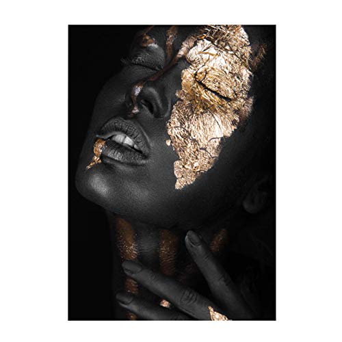 Impresiones en lienzo Arte africano Lámina de oro Mujeres negras Cara Arte de la pared Pintura en lienzo Retrato Carteles e impresiones para la sala de estar Decor del dormitorio 30x40cm Sin marco