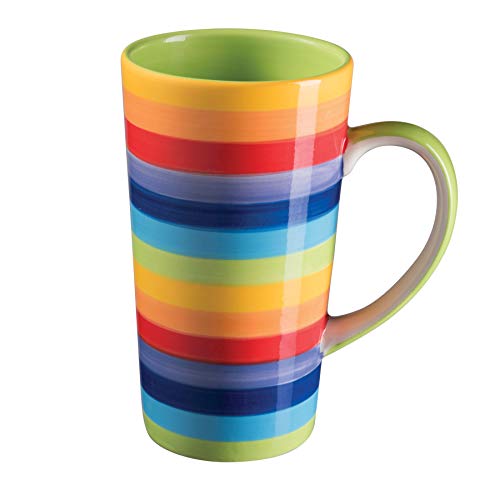 Indian Arts Taza alta de cerámica pintada a mano con rayas arcoíris CE105 Indian Arts Taza alta de cerámica pintada a mano con rayas arcoíris CE105