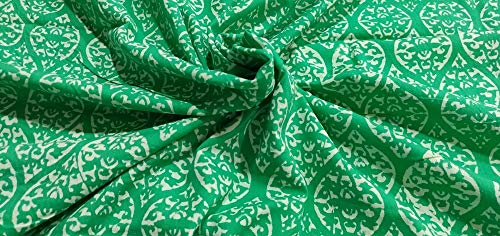 Indianhandicraft Tela de algodón estampado de flores verdes indias de 5 yardas de bloque de mano de tela impresa vestido material de tela bloque de impresión tela ## 24