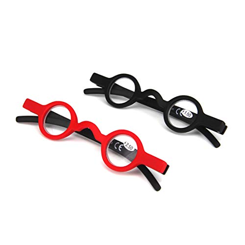 Inlefen Mini gafas de lectura pack de 2 bisagras de primavera Retro gafas redondas de lectura Negro rojo 200