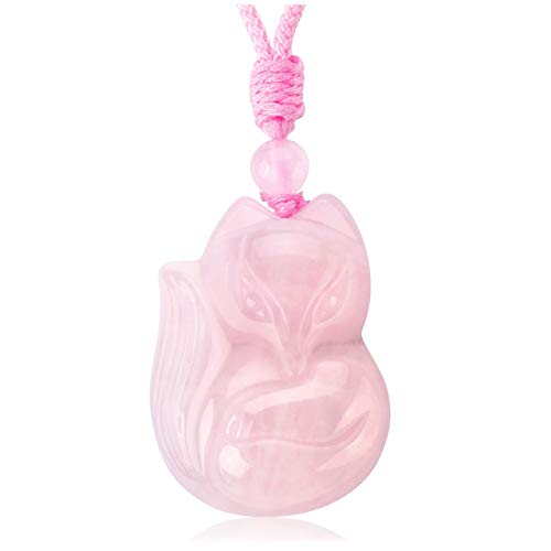 Jovivi Colgante zorro de piedras naturales preciosas, cuarzo rosa, collar colgante unisex con cordón ajustable collar rosa regalo paquete para mujer Jovivi Colgante zorro de piedras naturales preciosas, cuarzo rosa, collar colgante unisex con cordón ajustable collar rosa regalo paquete para mujer