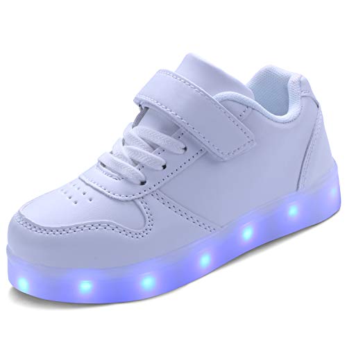 kealux Zapatos LED para niños y jóvenes Zapatos Blancos con Luces Bajas para niñas Niños Zapatos con Carga USB para niños Moda Zapatillas LED Unisex con Control Remoto - 27