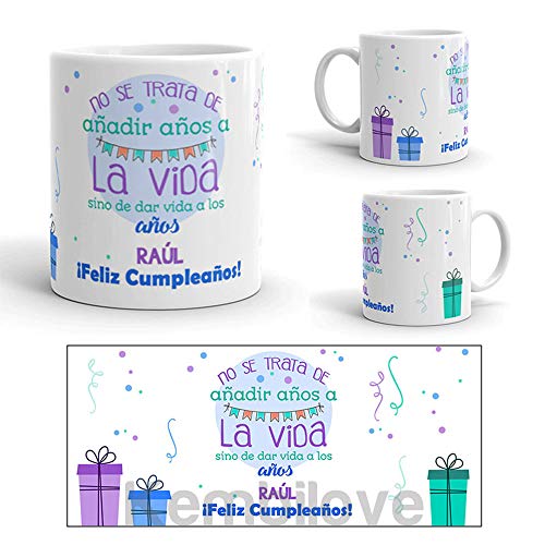 Kembilove Taza de Café Cumpleaños – Taza de Desayuno con Frase Personalizada Cumpleaños – Taza de Café y Té para Amigos – Taza de Cerámica Impresa – Tazas de de 350 ml Amigos