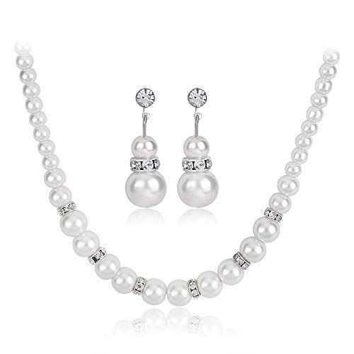 KFYU Collar Joyas Pendientes Nupciales de Boda Collar Conjunto de Collar de Perlas de Dos Piezas KFYU Collar Joyas Pendientes Nupciales de Boda Collar Conjunto de Collar de Perlas de Dos Piezas