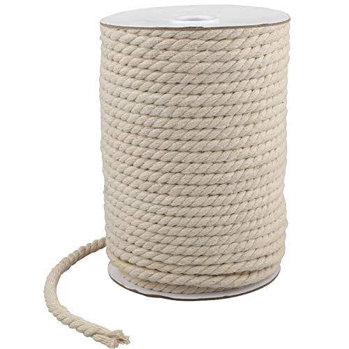 KINGLAKE Cuerda de algodón blanco de 20 m, 6 mm, cuerda gruesa de macramé natural para manualidades, jardinería, envoltura, decoración