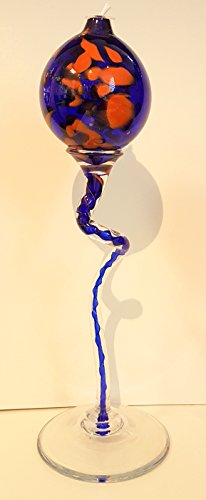 Lampara de aceite en un pie largo y colorato de cristal coloreado, lampara de petroleo de vidrio soplado a boca de colour azul y naranja, a rellenar, altura aprox. 30 cm, diseñado y fabricado por Oberstdorfer Glashuette Lampara de aceite en un pie largo y colorato de cristal coloreado, lampara de petroleo de vidrio soplado a boca de colour azul y naranja, a rellenar, altura aprox. 30 cm, diseñado y fabricado por Oberstdorfer Glashuette