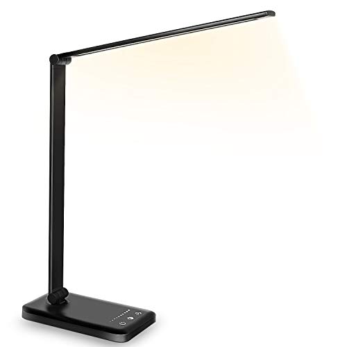 Lámpara de escritorio LED regulable, 5 colores y 10 niveles de brillo, respetuosa con los ojos, conexión USB para cargar el smartphone, lámpara de mesa para niños