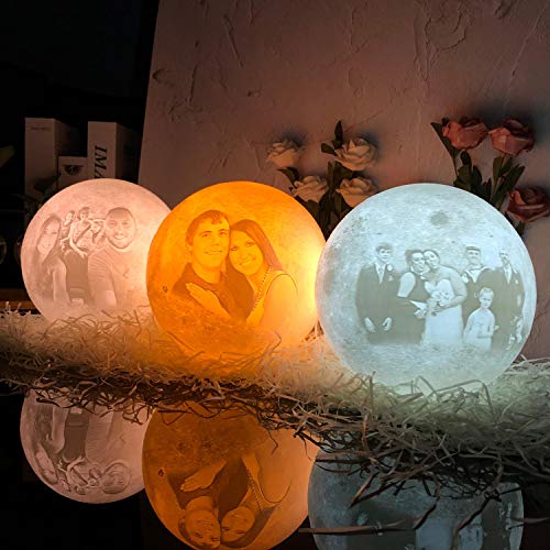 Lámpara Luna Moon impresa en 3D personalizada, 3 colores personalizados con soporte con imagen grabada Regalos para cumpleaños, bodas, día de San Valentín, regalo romántico 7.8 "