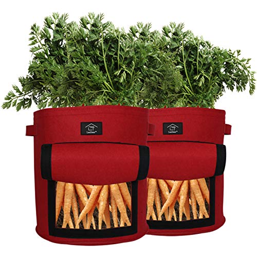 Laxllent Bolsa de Cultivo de Plantas,30L/9 Galones Bolsa de Patata/Zanahoria,con Ventana de Velcro para en Jardin, terraza, 2 Piezas,Terracota