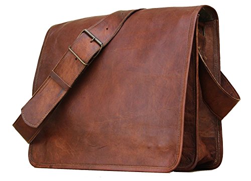 Leather Bags Vintage Soft Leather Messenger Brown Real Laptop Satchel Bag Genuine Briefcase (FULLFLAP)