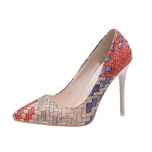 Liquidación! Tacones de mujer Covermason Moda tacones finos Zapatos colores mezclados Tacones bajos Zapatos(37 EU, rojo)