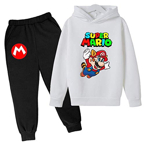 LIYIMING Sudadera con capucha y pantalones con estampado Mario para niños y niñas, 2 juegos de sudadera, tallas 100-160 (diámetro: 110 cm)