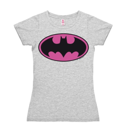 Logoshirt Camiseta para Mujer Batman Logotipo Rosa - DC Comics - Batman Logo (Pink) - de Color - Gris Vigoré - Diseño Original con Licencia, Talla L