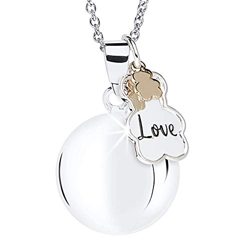 MAMIJUX Llamador de ángeles con colgante doble en forma de osito y texto "Love", con cadena de acero con bead de 110 cm de longitud.