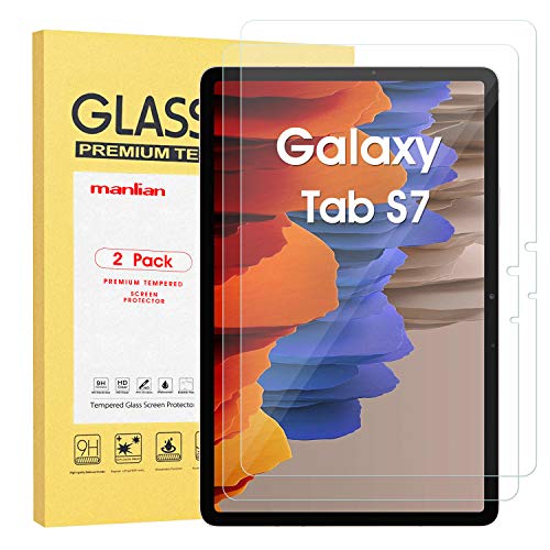 Manlian Protector de pantalla para Samsung Galaxy Tab S7 (Modelo: SM-T870/SM-T875), (2 unidades) con película de vidrio templado [Ultra-Clear] [Anti-Arañazos] [Anti-Huellas]
