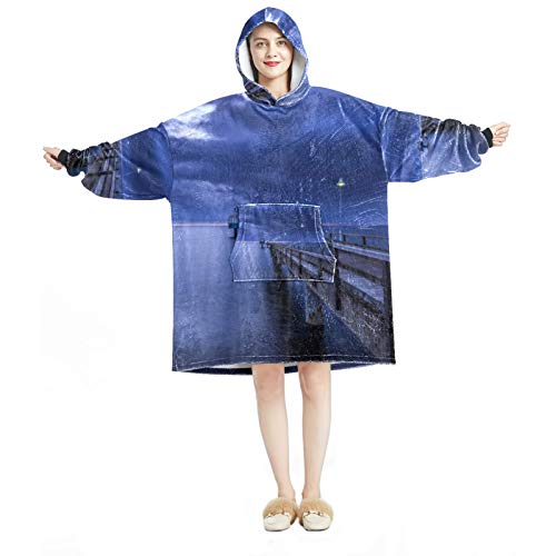 Manta con capucha, informal de microfibra suave, camisón cálido para hombres y mujeres, con puente de mar, buceo, campana, azul hora, mar báltico, diseño Manta con capucha, informal de microfibra suave, camisón cálido para hombres y mujeres, con puente de mar, buceo, campana, azul hora, mar báltico, diseño