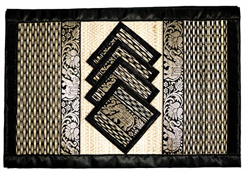 Manteles individuales y pasavasos 4 unidades 2 tamaños trenzado de caña hecho a mano y exquisito ribete artesanal de seda ecológica. (Grande Negro y Blanco) Manteles individuales y pasavasos 4 unidades 2 tamaños trenzado de caña hecho a mano y exquisito ribete artesanal de seda ecológica. (Grande Negro y Blanco)