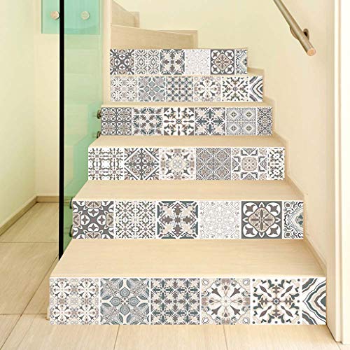 Manyo - Lote de 6 pegatinas de azulejos para escaleras, azulejos 3D, modelo gris, decoración de pared, contremarca, escalera, adhesivo de PVC, 18 x 100 cm