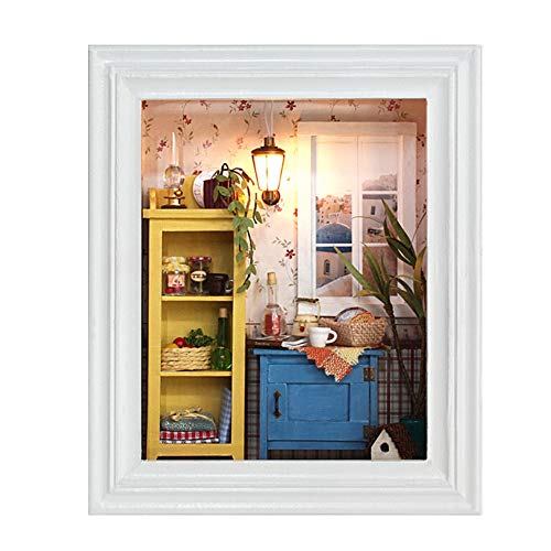 Marco de fotos de casa de muñecas de bricolaje, kit de casa de diseño cálido con muebles Regalos de cumpleaños Decoración del hogar Casa de muñecas romántica y linda Kit de casa de bricolaje en miniat