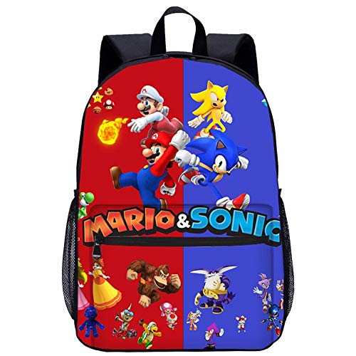 Mario VS Sonic Mochila infantil, Mario VS Sonic, mochila escolar, para hombres y mujeres, para estudiantes de primaria y secundaria (W13,28 x 14 x 40 cm)